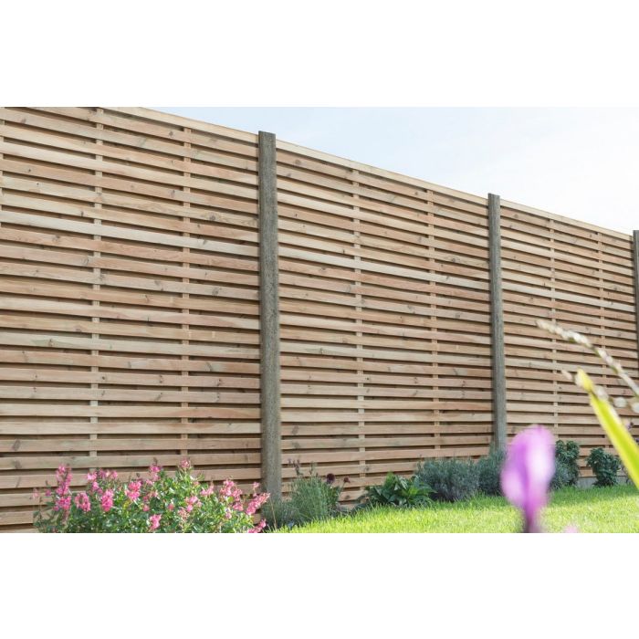 Forest Contemporary Double Slatted Fence Panel 1.8m x 1.8m Treated Timber (Pack of 5)