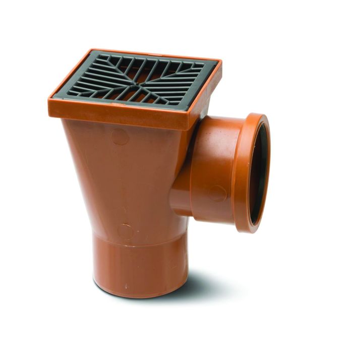 Polypipe 110mm Back Inlet Square Hopper - Terracotta (Spigot outlet) & Black Grid - UG414B
