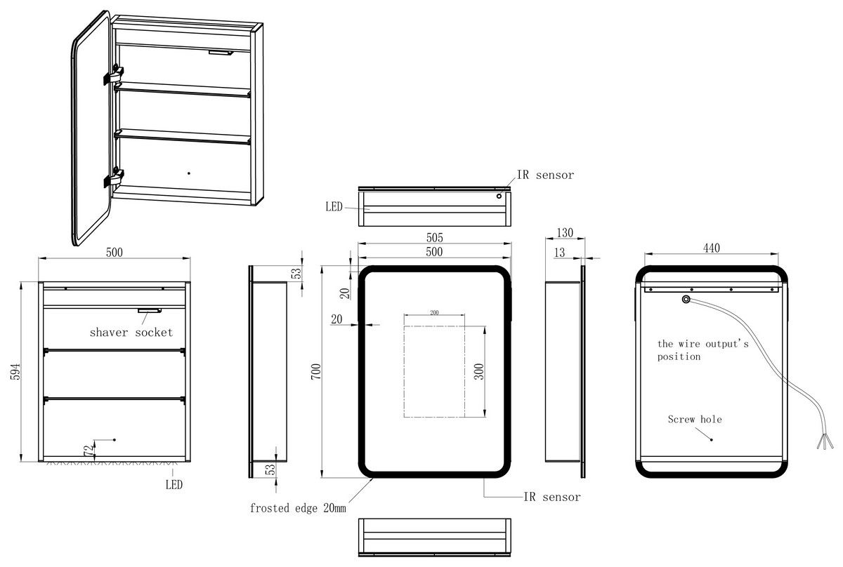 Akari 1 Door LED Mirrored Cabinet 500mm