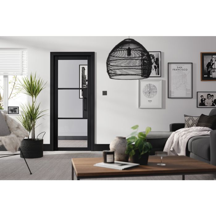 LPD Tribeca Clear Glazed 3L Door 1981 x 838mm Primed Plus Black