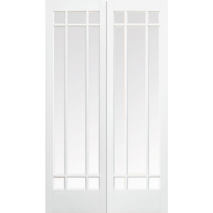 Manhattan Solid Core Internal Door Pair - Primed - Clear Bevelled Glazing 1981 x 1168mm White WFPRSMANCG46