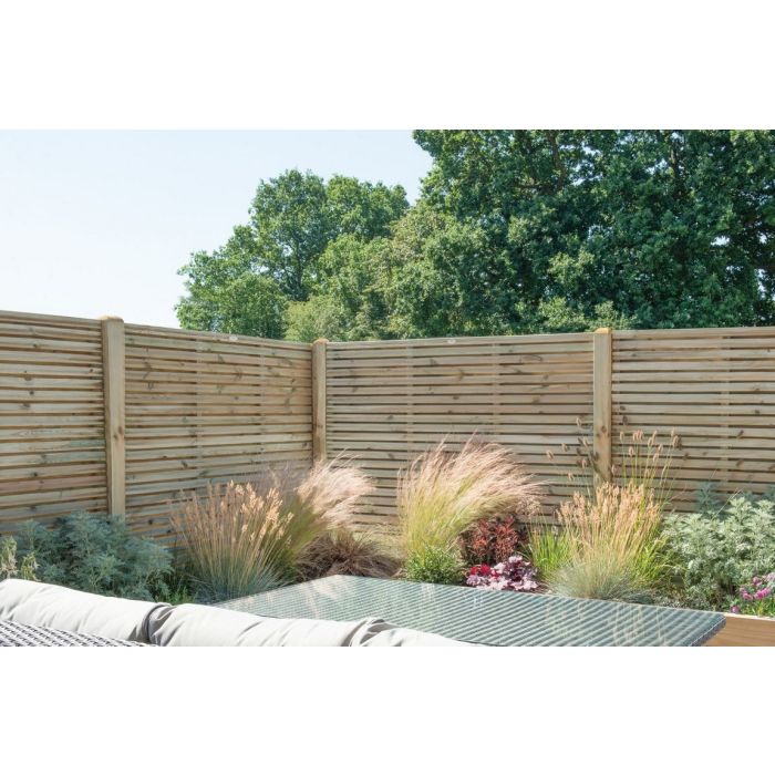 Forest Contemporary Double Slatted Fence Panel 1.8m x 1.8m Treated Timber (Pack of 4)