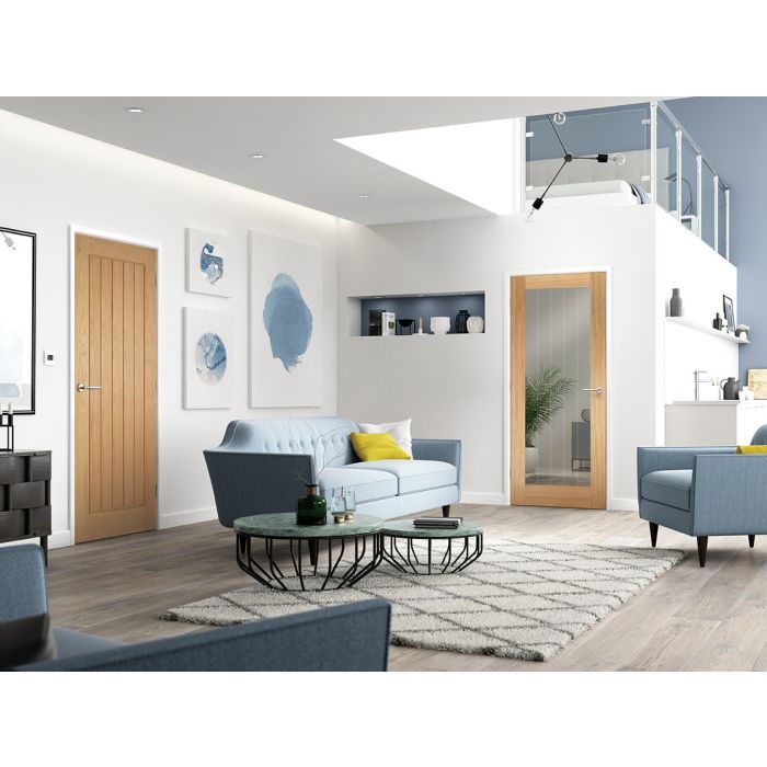 LPD Mexicano Pattern 10 Clear/Frosted Lines Glazed Internal Door 1981 x 686mm Unfinished Oak