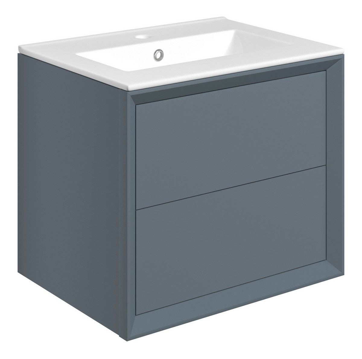 Drawn Wall Hung 2 Drawer Basin Unit & Basin 615mm - Matt Storm Blue