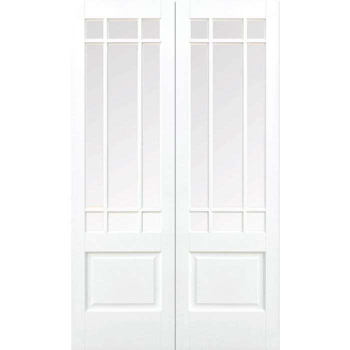 Downham Solid Core Internal Door Pair - Primed - Clear Bevelled Glazing 1981 x 1168mm White WFPRSDOWCG46