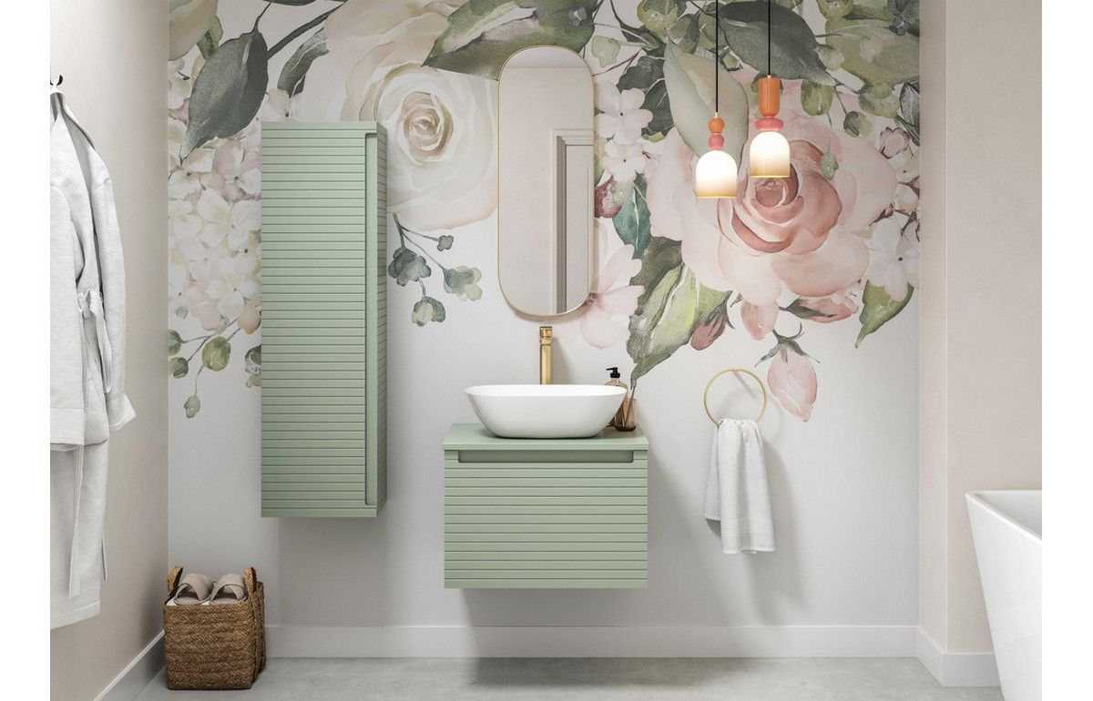 Holt Wall Hung 1 Door Tall Unit 350mm - Matt Willow Green