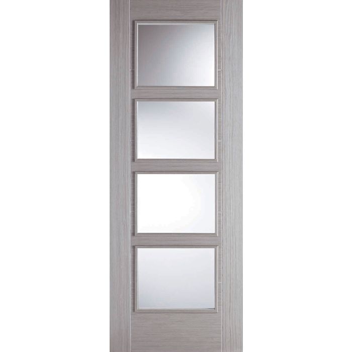 Vancouver Solid Core Internal Door - Prefinished - 4L Clear Glazed 1981 x 686mm Light Grey LGRVAN4L27