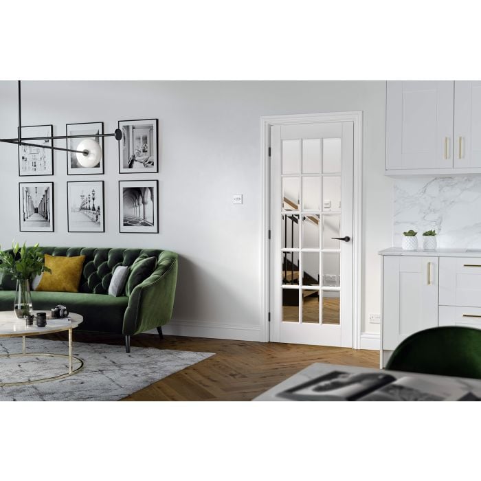 SA Solid Core Internal Door - Primed - SA15L Clear Glazed 1981 x 838mm White WFSA33