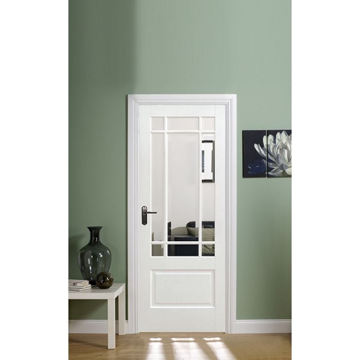 Downham Solid Core Internal Door - Primed - Clear Bevelled Glazing 1981 x 762mm White WFDOWCG30