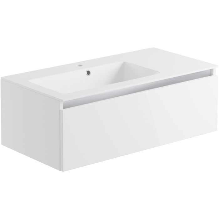 Cerne 1 Drawer Wall Mounted Unit & Basin 900mm - White Gloss