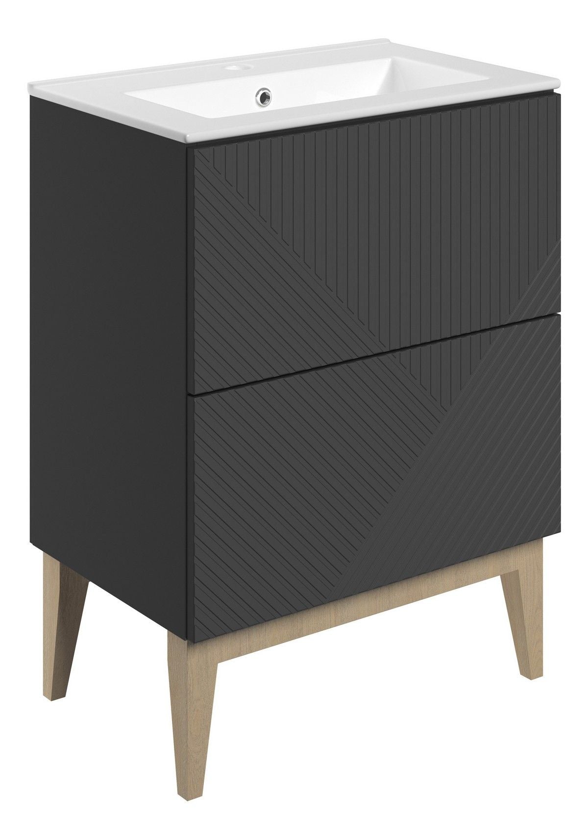 Line Floor Standing 2 Drawer Basin Unit & Basin 615mm - Matt Graphite Grey