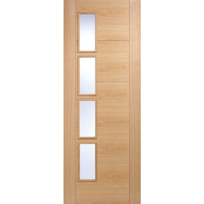 Vancouver Solid Core Internal Door - Prefinished - 4L Clear Glazed Offset 2040 x 726mm Oak OVAN4LOS726