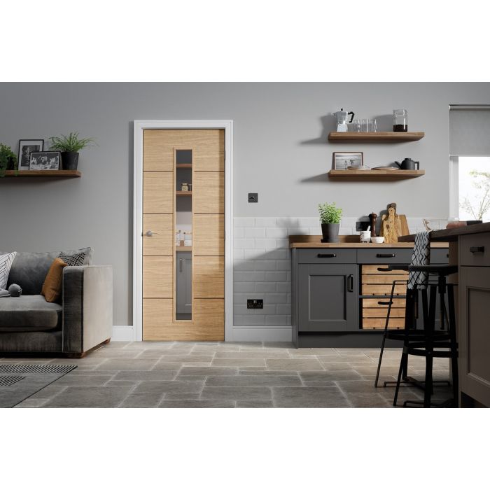 Lille Solid Core Internal Door - Prefinished - 1L Clear Glazed 1981 x 762mm Oak OLILLEGL30