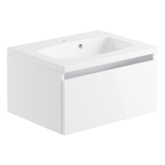 Cerne 1 Drawer Wall Mounted Unit & Basin 600mm - White Gloss