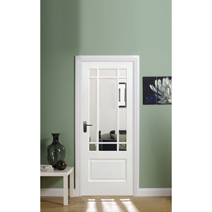 Downham Solid Core Internal Door - Primed - Clear Bevelled Glazing 1981 x 838mm White WFDOWCG33