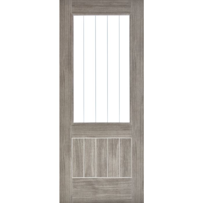 LPD Mexicano 1L Clear/Frosted Lines Glazed Internal Door 1981 x 838mm Pre-Finished Light Grey Laminate