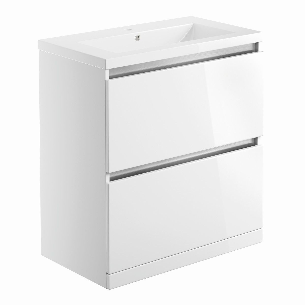 Cerne 2 Drawer Floor Standing Vanity Unit (Basin Included) 615mm - White Gloss