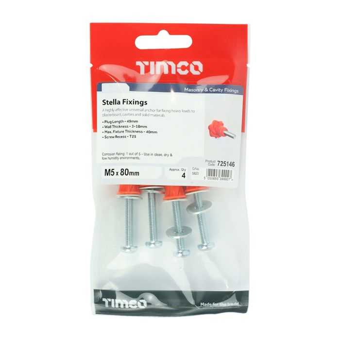 TIMco Multi-Fix Stella Fixing M5 x 80 Red (Pack of 4)