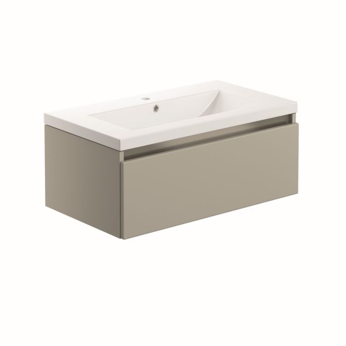Cerne Wall Hung Vanity Unit (inc 1TH basin) 800mm - Latte