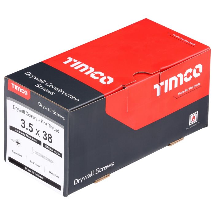 TIMco Drywall Screw Fine Thread 3.5 x 38mm Black Phos - Box of 1000
