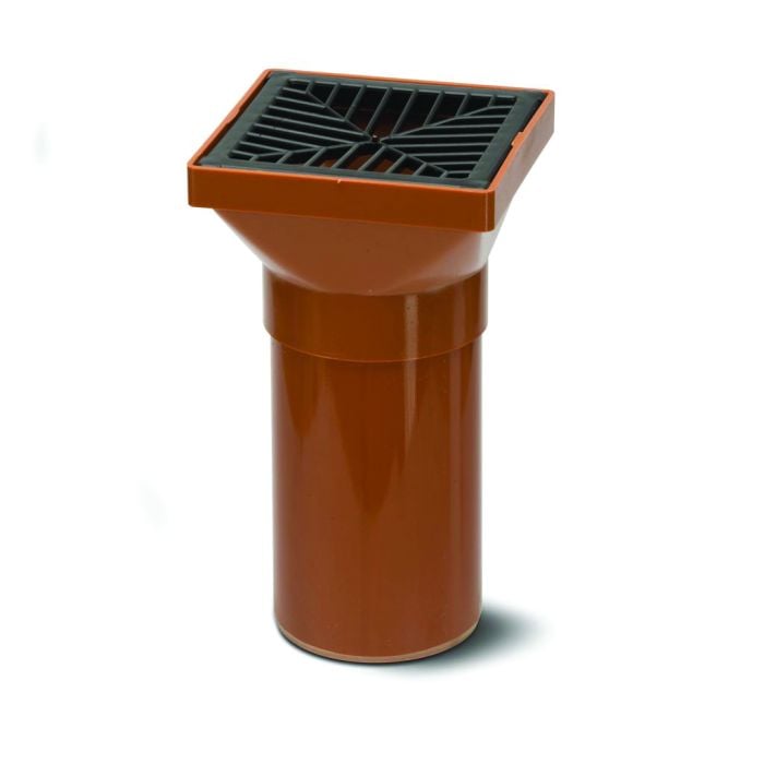 Polypipe 110mm Square Hopper with 140mm Spigot End - Terracotta & Black Grid - UG417
