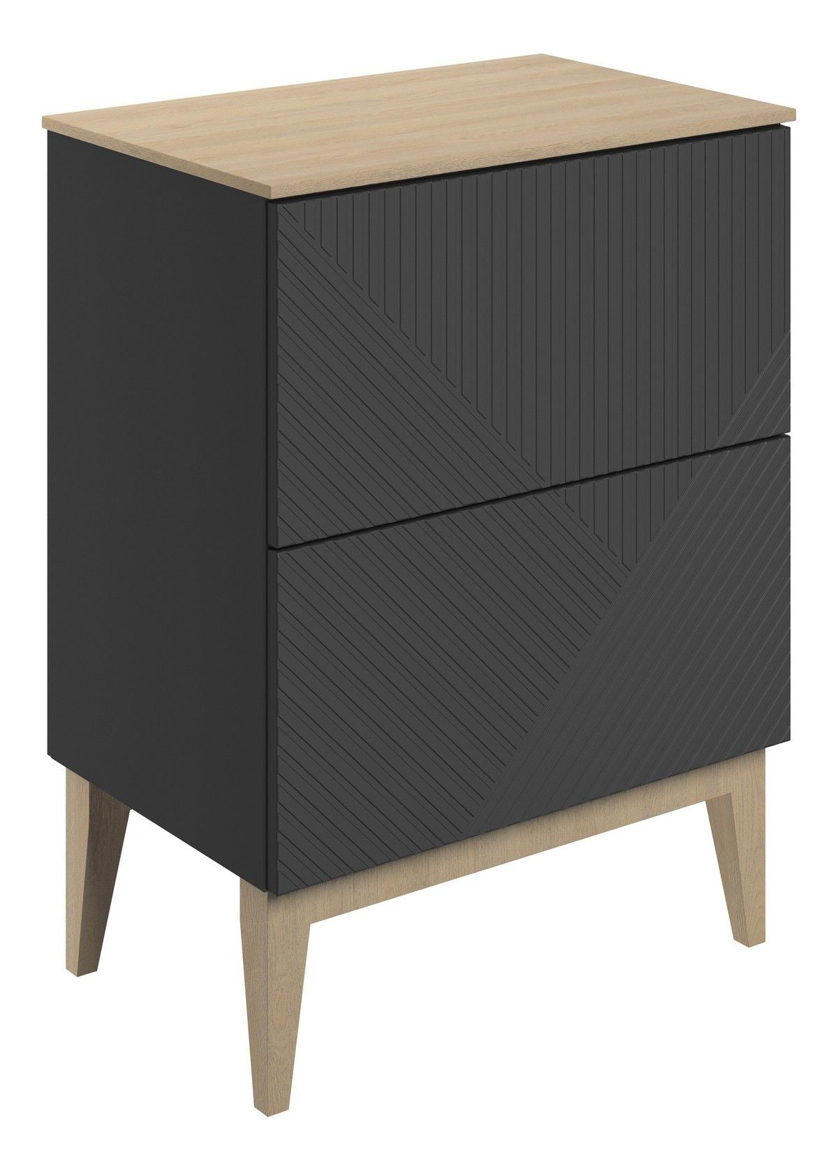 Line Floor Standing 2 Drawer Basin Unit & Maple Oak Effect Worktop 610mm - Matt Graphite Grey