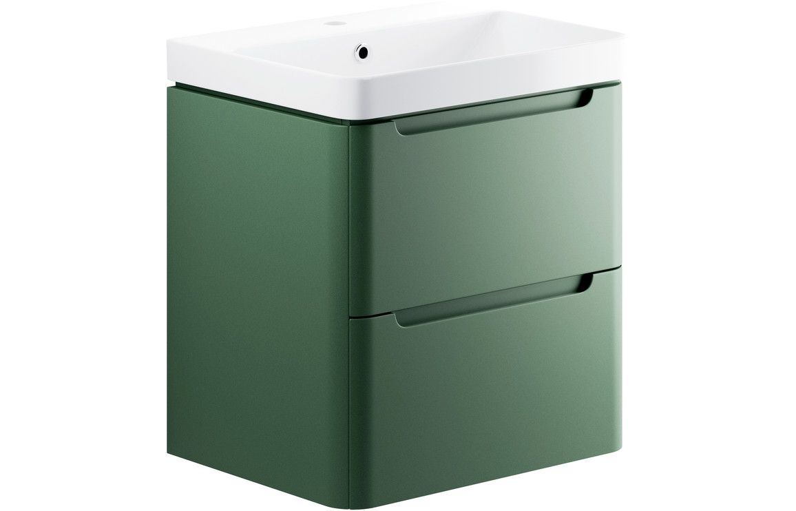 Stanton 600mm 2 Drawer Wall Hung Basin Unit (Basin Included) - Matt Sage Green