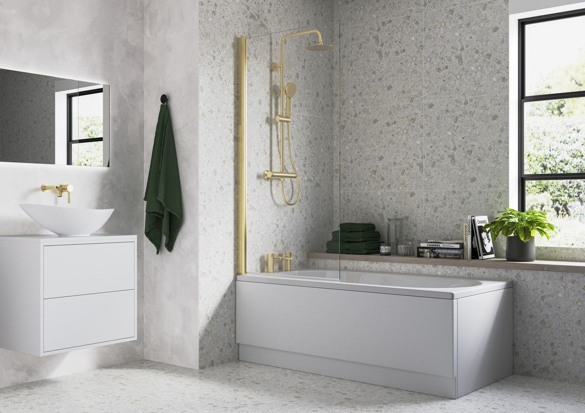 Single Straight Bath Screen - Brushed Brass