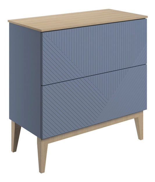 Line Floor Standing 2 Drawer Basin Unit & Maple Oak Effect Worktop 810mm - Matt Smoke Blue
