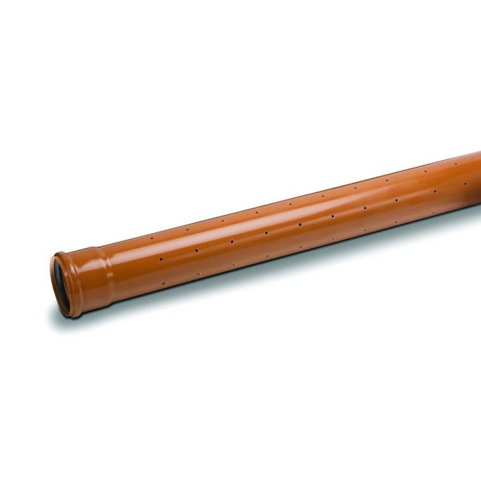 Polypipe 110mm Perforated Pipe Single Socket - 6mtr - Terracotta - UG469