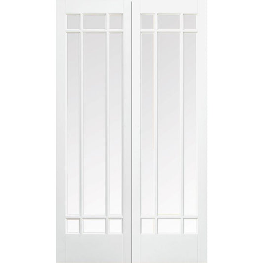 Manhattan Solid Core Internal Door Pair - Primed - Clear Bevelled Glazing 1981 x 1168mm White WFPRSMANCG46