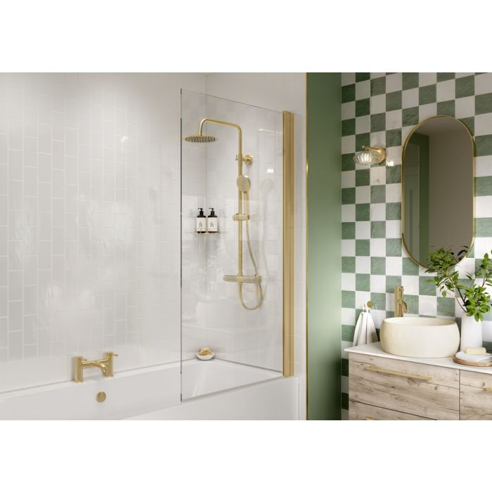 Single Straight Bath Screen - Brushed Brass
