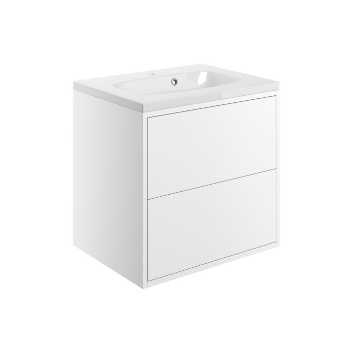 Dorchester 2 Drawer Wall Vanity Unit (Basin Included) 600mm - Matt White