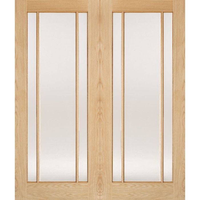 Lincoln Solid Core Internal Door Pair - Unfinished - Clear Glazed 1981 x 915mm Oak OPRSOLIN36
