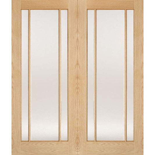 Lincoln Solid Core Internal Door Pair - Unfinished - Clear Glazed 1981 x 915mm Oak OPRSOLIN36