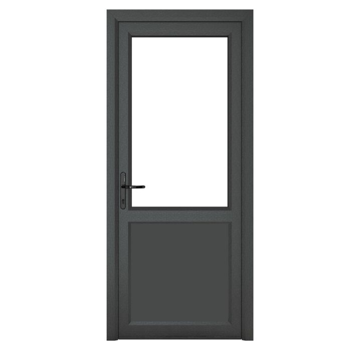 Crystal uPVC Open In Single Door (Right Hand) Half Glass/Half Panel 920 x 2090mm Clear - Grey External/White Internal