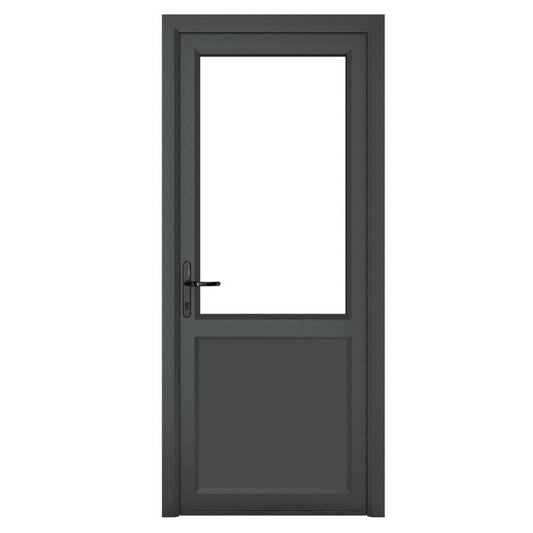 Crystal uPVC Open In Single Door (Right Hand) Half Glass/Half Panel 920 x 2090mm Clear - Grey External/White Internal