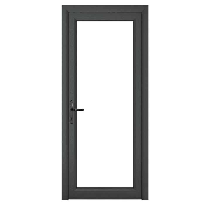 Crystal uPVC Open In Single Door (Right Hand) Full Glass 890 x 2090mm Clear - Grey External/White Internal