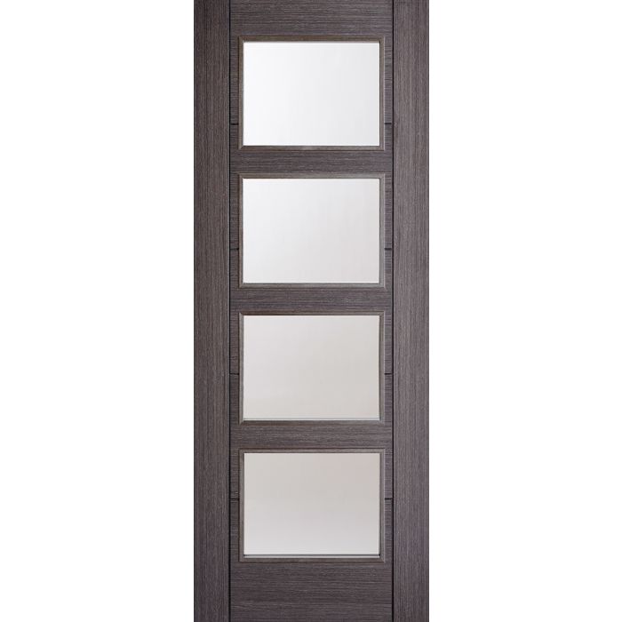 Vancouver Solid Core Internal Door - Prefinished - 4L Clear Glazed 1981 x 686mm Ash Grey ASHVAN4L27