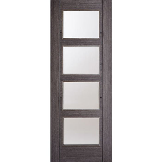 Vancouver Solid Core Internal Door - Prefinished - 4L Clear Glazed 1981 x 686mm Ash Grey ASHVAN4L27