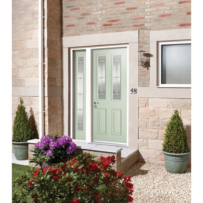 Malton GRP External Door - Leaded DG 2032 x 813mm Green out/White in GRPMALGRN32