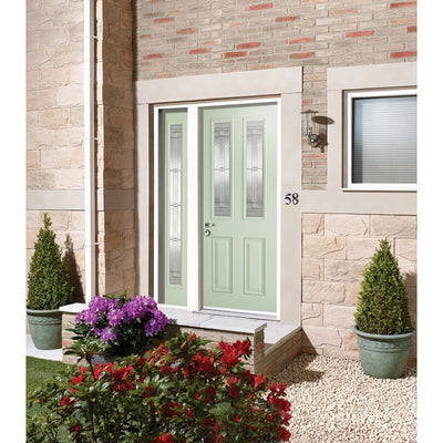 Malton GRP External Door - Leaded DG 2032 x 813mm Green out/White in GRPMALGRN32
