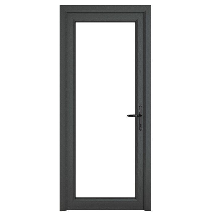 Crystal uPVC Open In Single Door (Left Hand) Full Glass 890 x 2090mm Clear - Grey External/White Internal