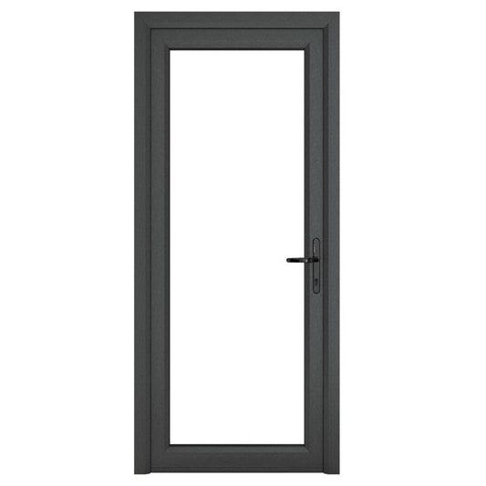 Crystal uPVC Open In Single Door (Left Hand) Full Glass 890 x 2090mm Clear - Grey External/White Internal