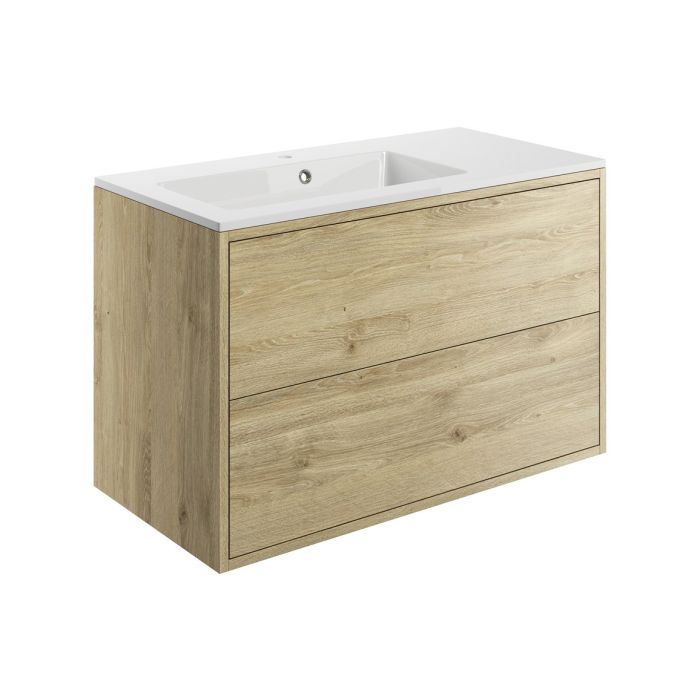 Dorchester 2 Drawer Wall Vanity Unit (Basin Included) 900mm - Havana Oak