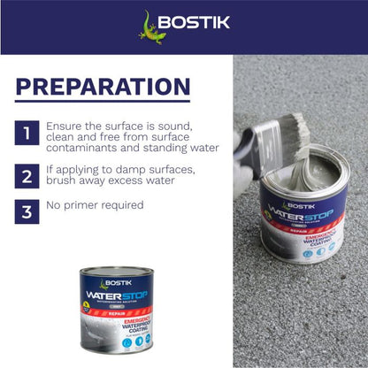 Bostik WATERSTOP Emergency Waterproof Coating 1kg - Grey