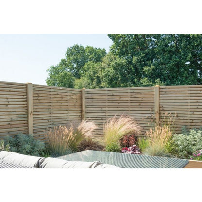 Forest Contemporary Double Slatted Fence Panel 1.8m x 1.5m Treated Timber (Pack of 4)