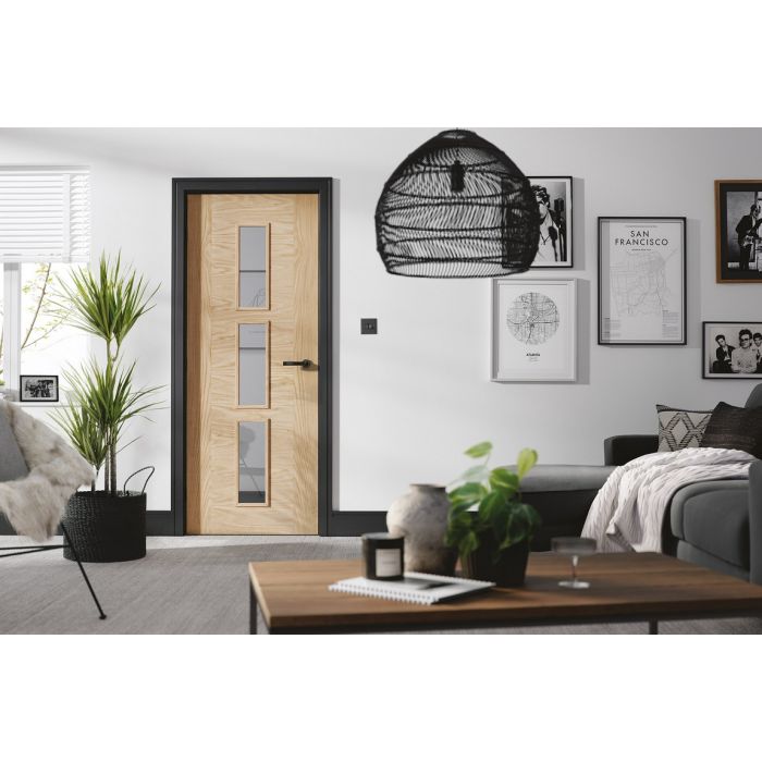 Sofia Solid Core Internal Door - Prefinished - 3L Clear Glazed 1981 x 838mm Oak OSOFIAGL33