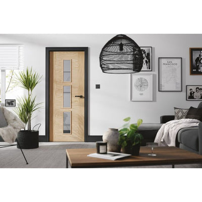 Sofia Solid Core Internal Door - Prefinished - 3L Clear Glazed 1981 x 838mm Oak OSOFIAGL33