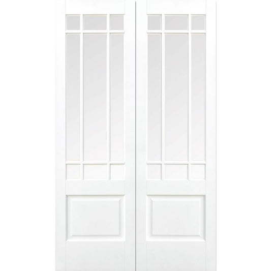 Downham Solid Core Internal Door Pair - Primed - Clear Bevelled Glazing 1981 x 1168mm White WFPRSDOWCG46